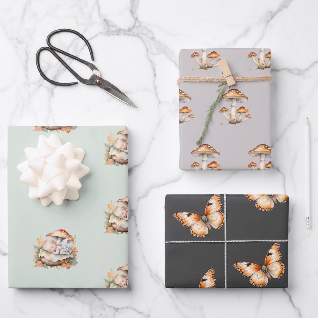 Feuille De Papier Cadeau Baby shower de la fleur de bois d'automne (Recto)