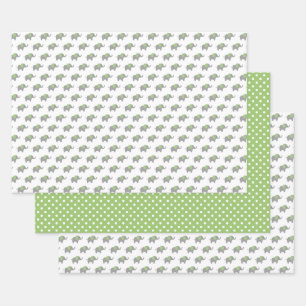 Feuille De Papier Cadeau Baby shower d'éléphant vert et blanc
