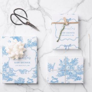Feuille De Papier Cadeau Baby shower d'ours bleu bleu français