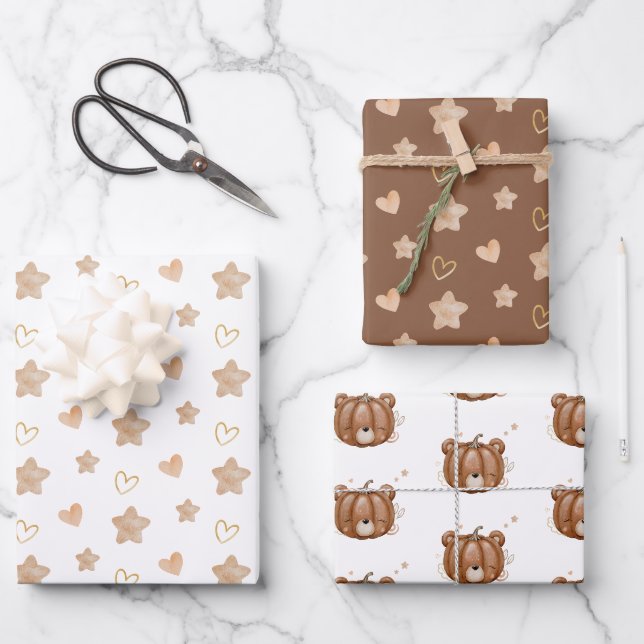 Feuille De Papier Cadeau Baby shower d'ours Citrouille (Recto)