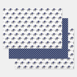 Feuille De Papier Cadeau Baby shower Eléphant bleu et blanc