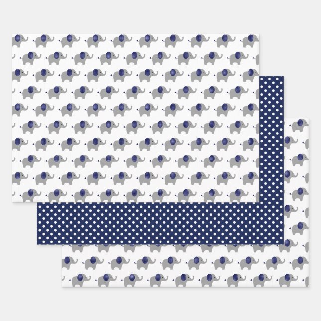 Feuille De Papier Cadeau Baby shower Eléphant bleu et blanc (Lot)