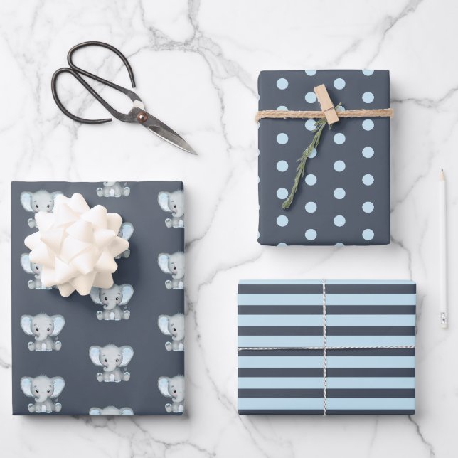 Feuille De Papier Cadeau Baby shower Elephant Boy (Recto)
