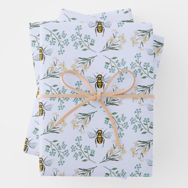 Feuille De Papier Cadeau Baby shower Fleur Fleur d'Abeille Douce (En situation)