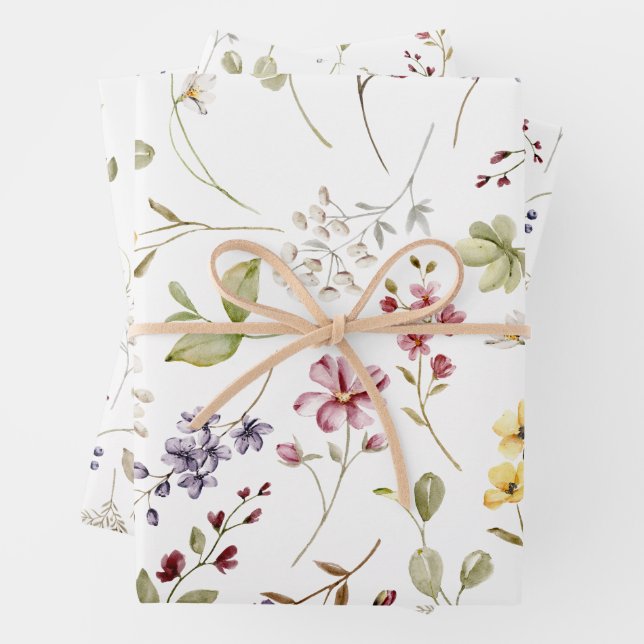 Feuille De Papier Cadeau Baby shower Fleur sauvage doux (En situation)