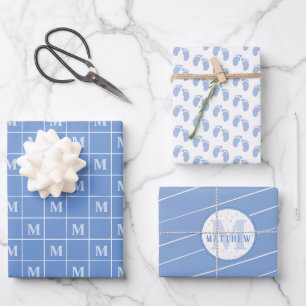 Feuille De Papier Cadeau Baby shower garçon Monogramme personnalisé Emprein