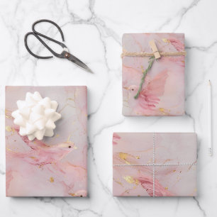 Feuille De Papier Cadeau Baby shower Gold Blush Pink Birds