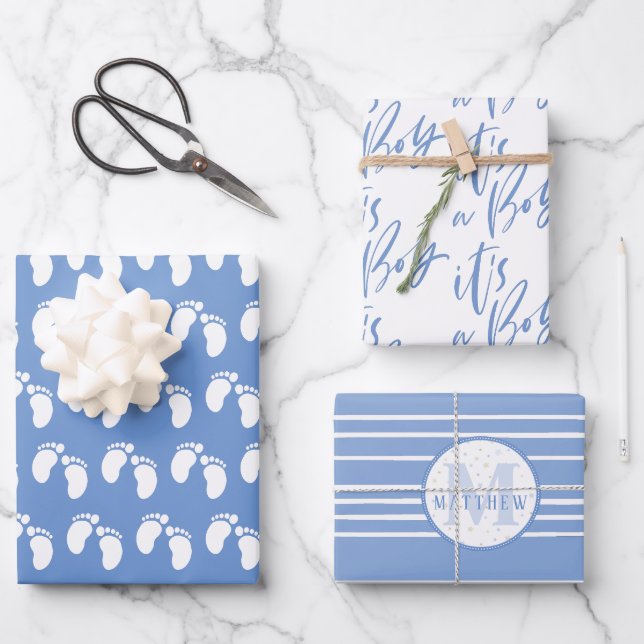 Feuille De Papier Cadeau Baby shower monographique, nouveau-né bébé C'est u (Recto)