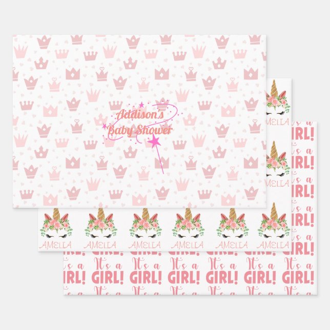 Feuille De Papier Cadeau Baby shower personnalisé pour bébé fille (Lot)