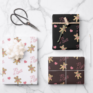 Feuille De Papier Cadeau Baby shower rose ours en peluche