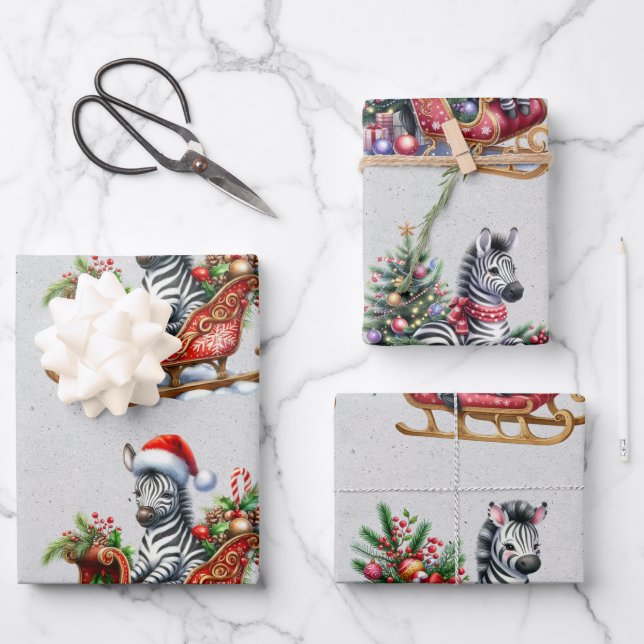 Feuille De Papier Cadeau Baby Zebra Christmas Kids (Recto)