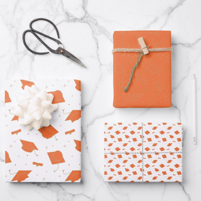 Feuille De Papier Cadeau Bac de graduation orange (Recto)