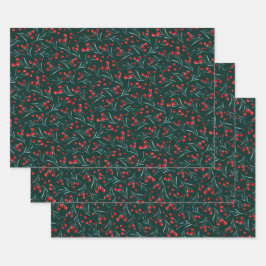 Feuille De Papier Cadeau Baies d'aquarelle de Noël