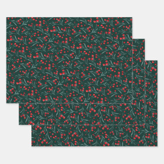 Feuille De Papier Cadeau Baies d'aquarelle de Noël