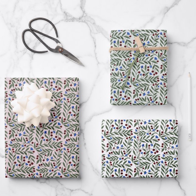 Feuille De Papier Cadeau Baies de Noël (Recto)