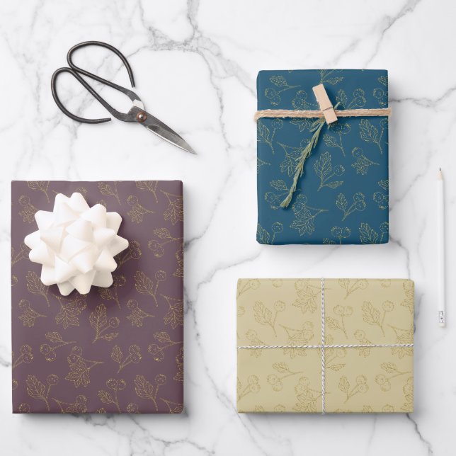 Feuille De Papier Cadeau Baies d'hiver Golden Foil (Recto)