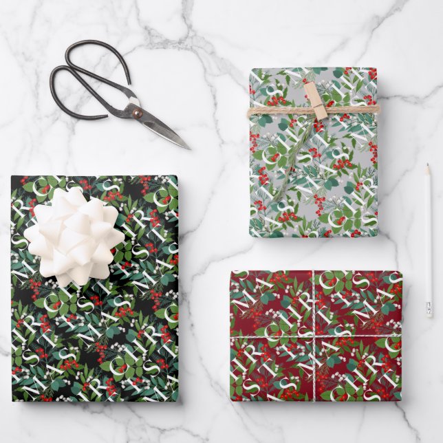 Feuille De Papier Cadeau Baies vertes de NOËL (Recto)
