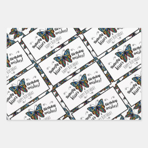Feuille De Papier Cadeau Baisers papillon Joyeux anniversaire