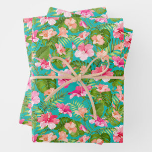 Feuille De Papier Cadeau Baisse tropicale sur Turquoise