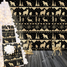 Balayage nordique Or Animaux d'hiver Noir