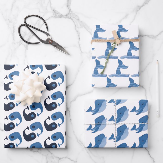 Feuille De Papier Cadeau Baleine bleue mignonne (Recto)