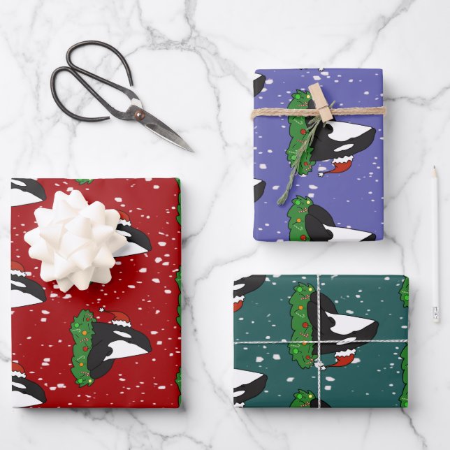 Feuille De Papier Cadeau Baleine tueuse Orca Christmas  (Recto)