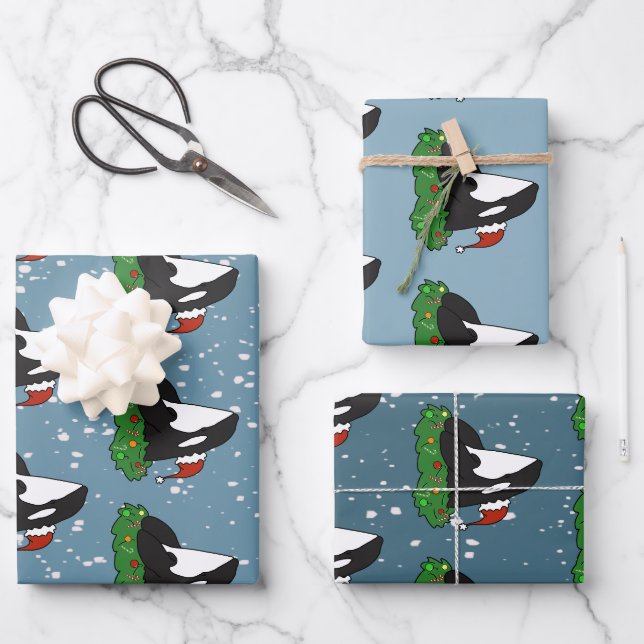 Feuille De Papier Cadeau Baleine tueuse Orca Christmas (Recto)