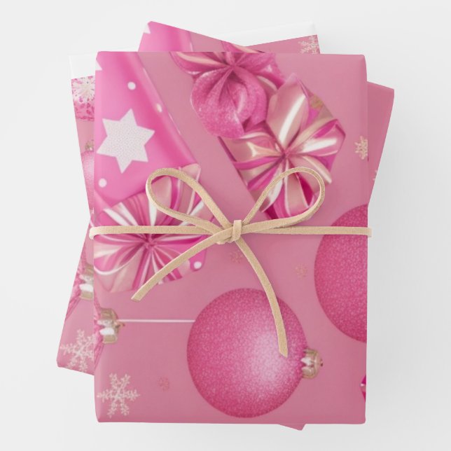 Feuille De Papier Cadeau Balle de Noël rose Parties scintillant (En situation)
