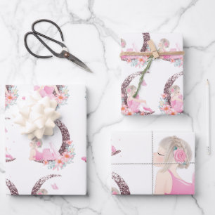 Feuille De Papier Cadeau Ballerina Moon Pastel Parties scintillant rose