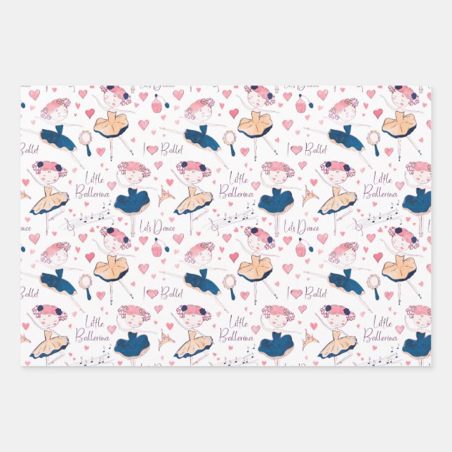 Feuille De Papier Cadeau Ballerina sur blanc (Devant)