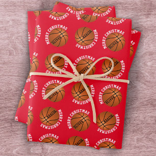 Feuille De Papier Cadeau Balles de Basketball Enfants Nom Sports Joyeux Noë