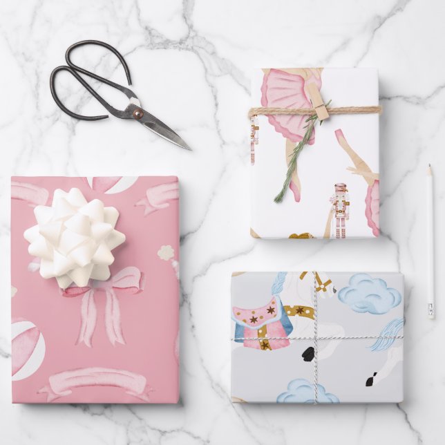 Feuille De Papier Cadeau Ballet de biscuit rose (Recto)