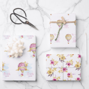 Feuille De Papier Cadeau Ballons à air chaud rose personnalisé