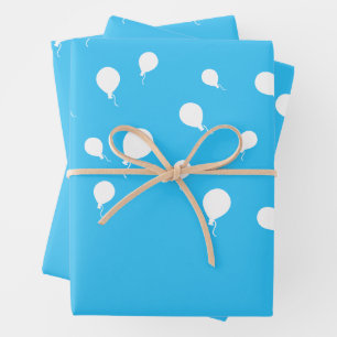 Feuille De Papier Cadeau Ballons blancs sur bleu pastel
