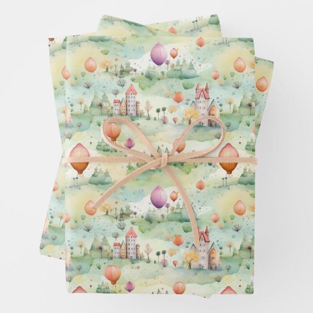FEUILLE DE PAPIER CADEAU BALLONS D'AIR CHAUD (En situation)
