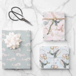 Feuille De Papier Cadeau Ballons De Baleine Pastel Sous La Mer
