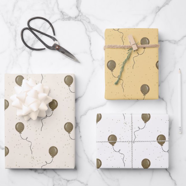 Feuille De Papier Cadeau Ballons d'or volants Anniversaire (Recto)