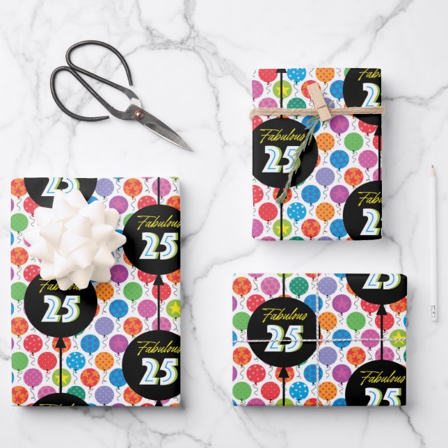 Feuille De Papier Cadeau Ballons du 25e anniversaire (Recto)