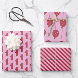 Feuille De Papier Cadeau Ballons mignons - Enfants roses et rouges 1er anni