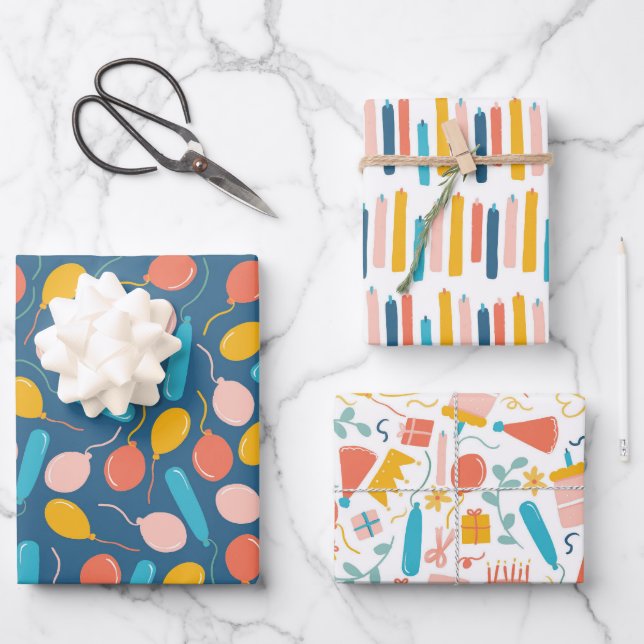 Feuille De Papier Cadeau Balloon bougie fête d'anniversaire (Recto)