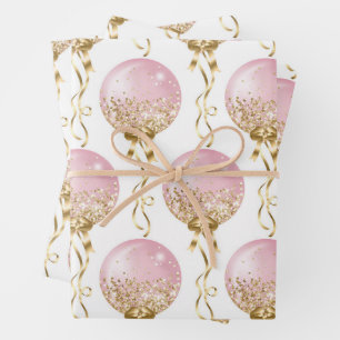 Feuille De Papier Cadeau Balloons rose et or Motif Baby Girl