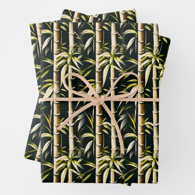 Feuille De Papier Cadeau Bambou ivoire et or (En situation)
