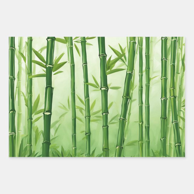 Feuille De Papier Cadeau Bambou vert Toutes les occasions (Devant)