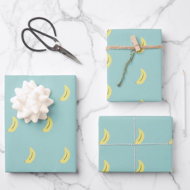 Feuille De Papier Cadeau Banane jaune tirant bleu motif (Recto)