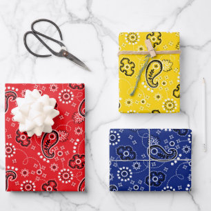 Feuille De Papier Cadeau Bandana Bleu Rouge classique Motif amusant