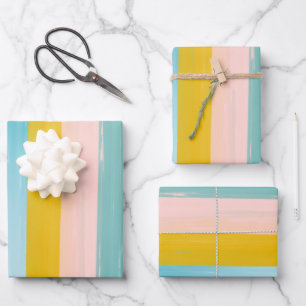 Feuille De Papier Cadeau Bandes Abstraites d'aquarelle simple en rose