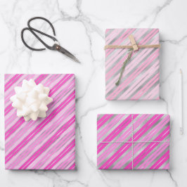 Feuille De Papier Cadeau Bandes argentées et roses