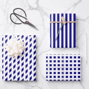 Feuille De Papier Cadeau Bandes blanches de marine vérifier le motif géomét