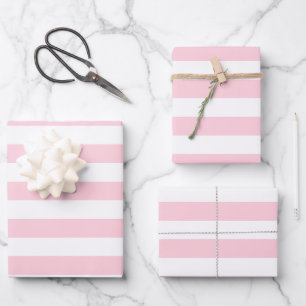 Feuille De Papier Cadeau Bandes blanches et roses millénaires