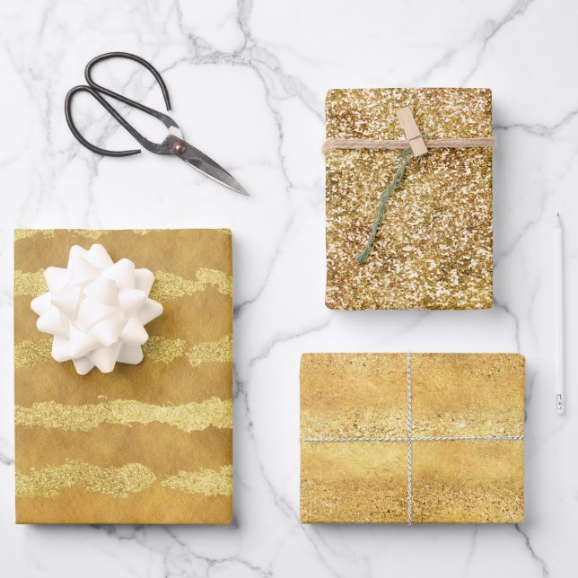 Feuille De Papier Cadeau Bandes brillantes d'or (Recto)
